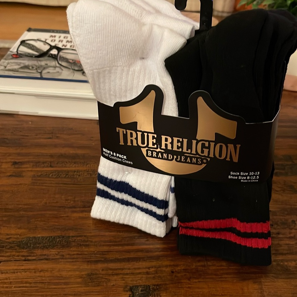 True Religion 8 Pack Half Cushion Crew Socks